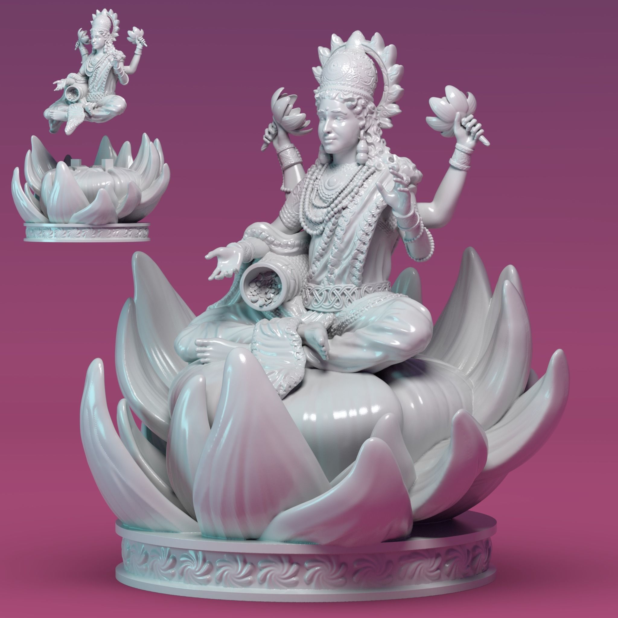 LAKSHMI statue of lotus flower 3D print model_4