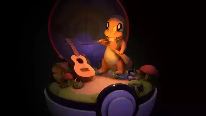 Charmanders Midnight Snack Low-poly 3D model