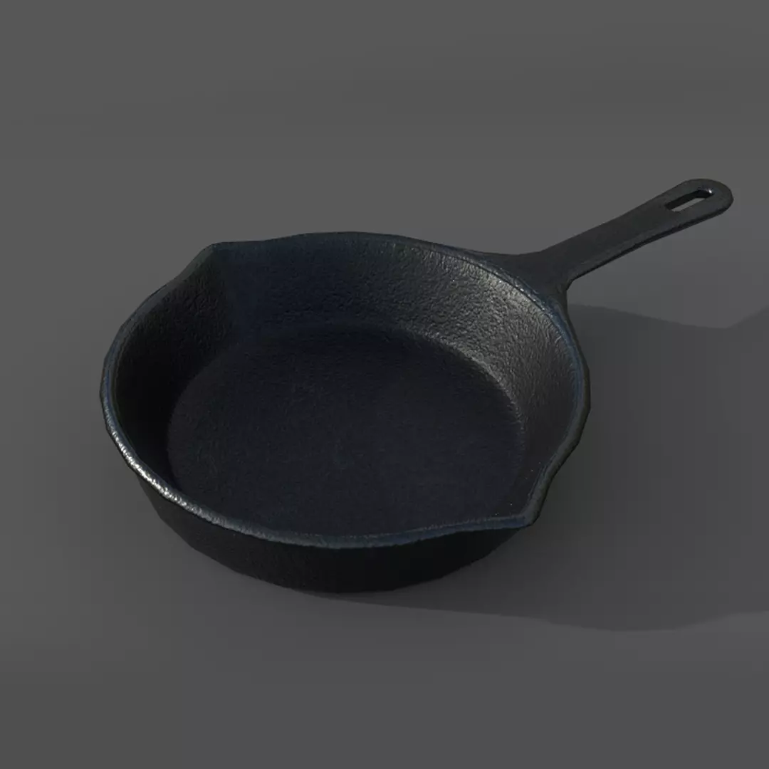Cast Iron Frying Pan Low-poly 3D model_0