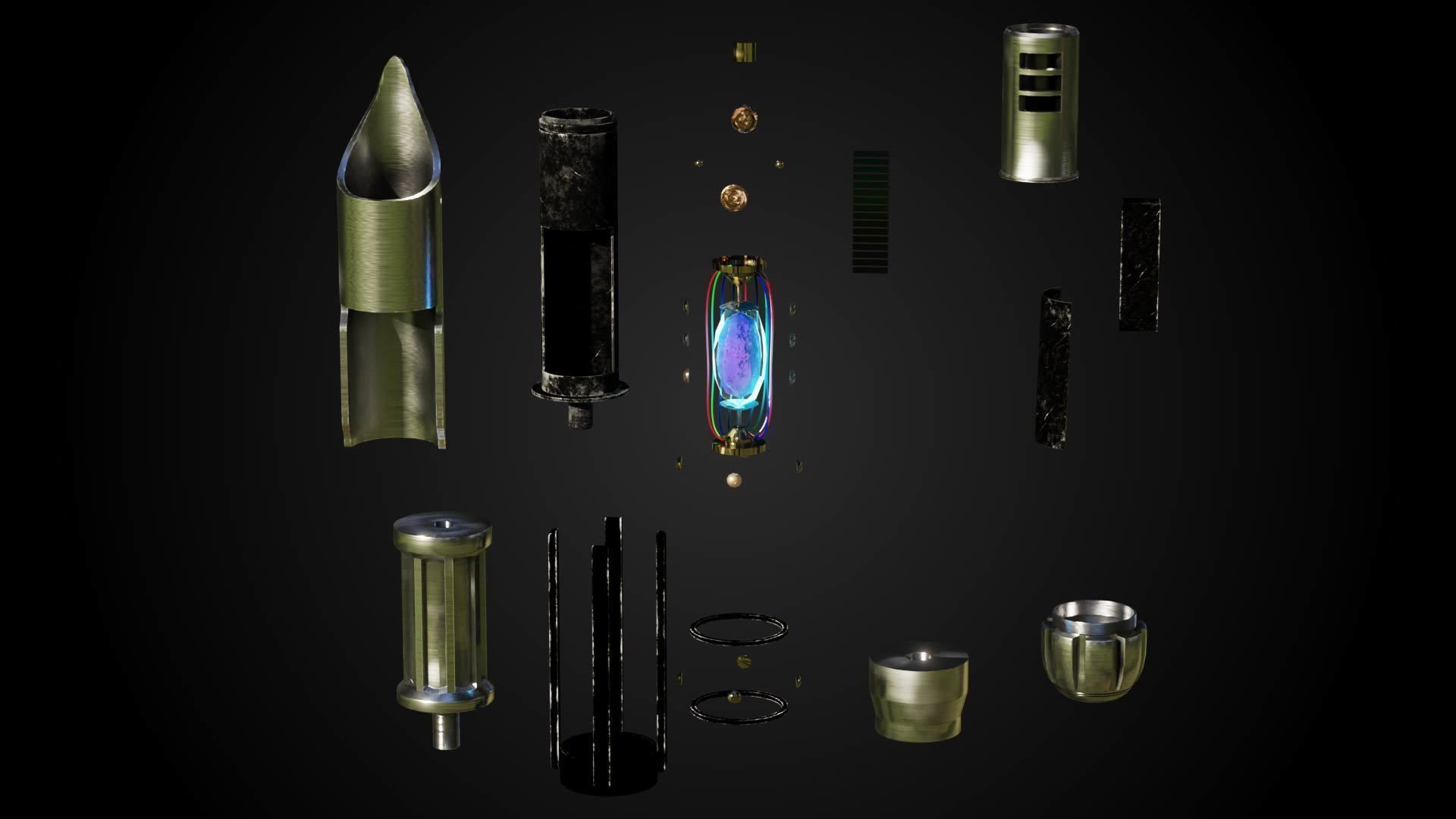 Light saber handle separate pieces low polly 3D model_2