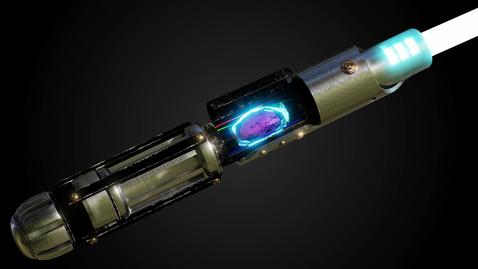 Light saber handle separate pieces low polly 3D model_1