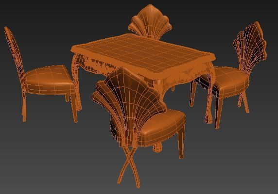 Classical Dining set Low-poly 3D model_11