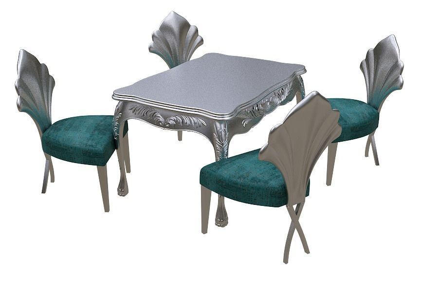Classical Dining set Low-poly 3D model_5