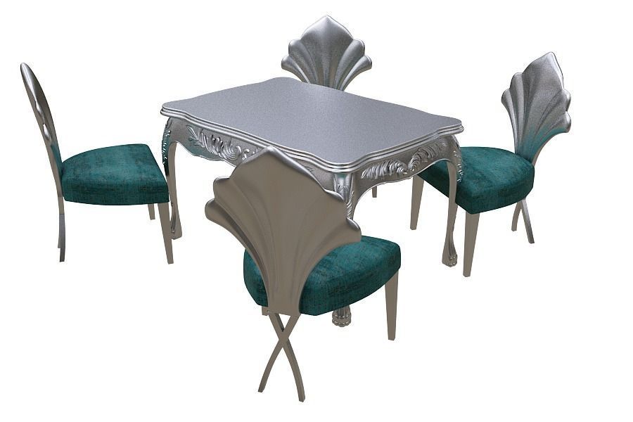 Classical Dining set Low-poly 3D model_3