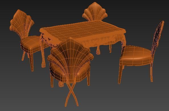 Classical Dining set Low-poly 3D model_9