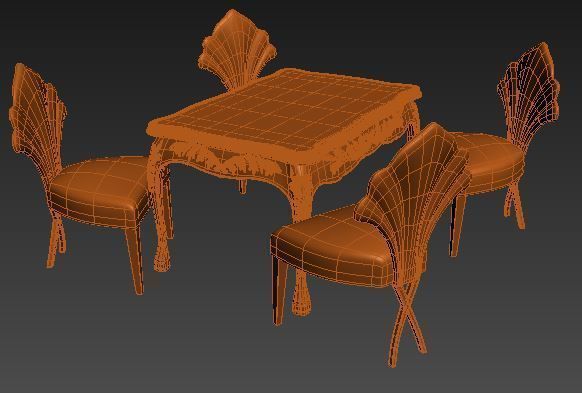 Classical Dining set Low-poly 3D model_10