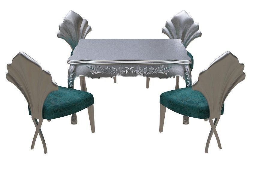 Classical Dining set Low-poly 3D model_4