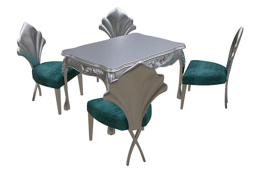 Classical Dining set Low-poly 3D model_6