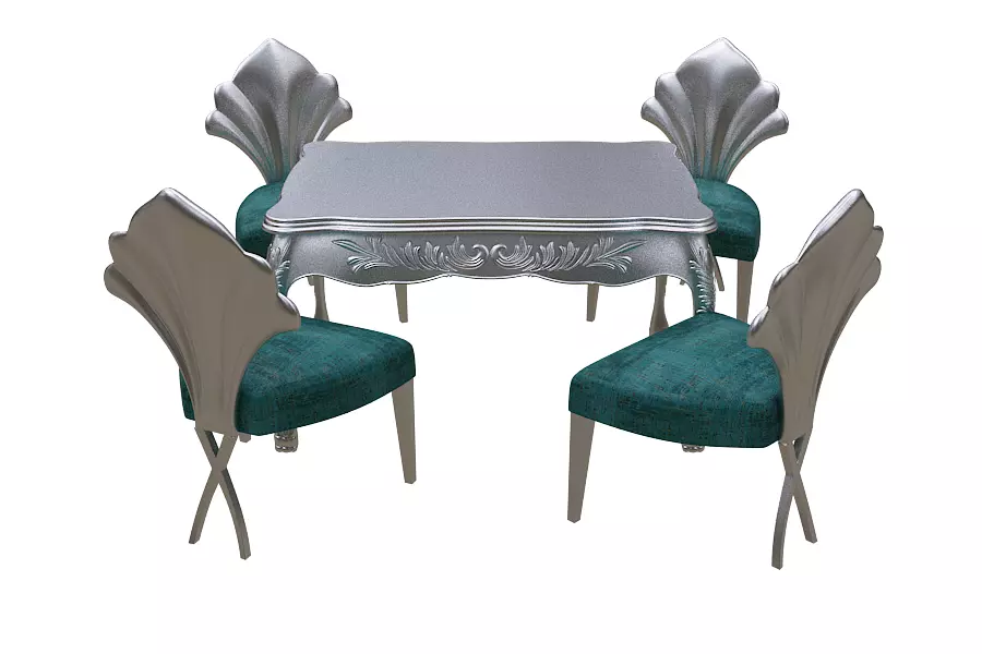 Classical Dining set Low-poly 3D model_0