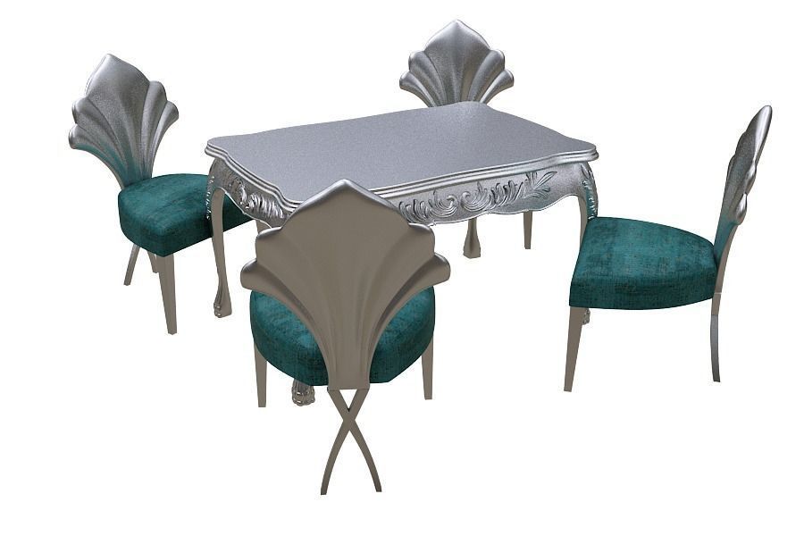 Classical Dining set Low-poly 3D model_1