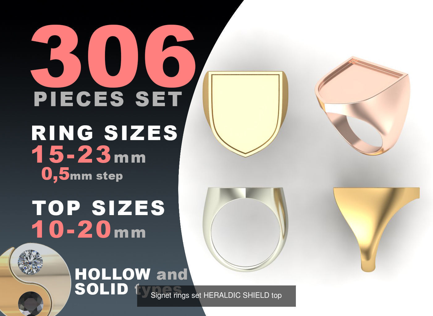 Signet rings set 10 shapes 3060 pieses MEGA pack 3D Model Collection_11