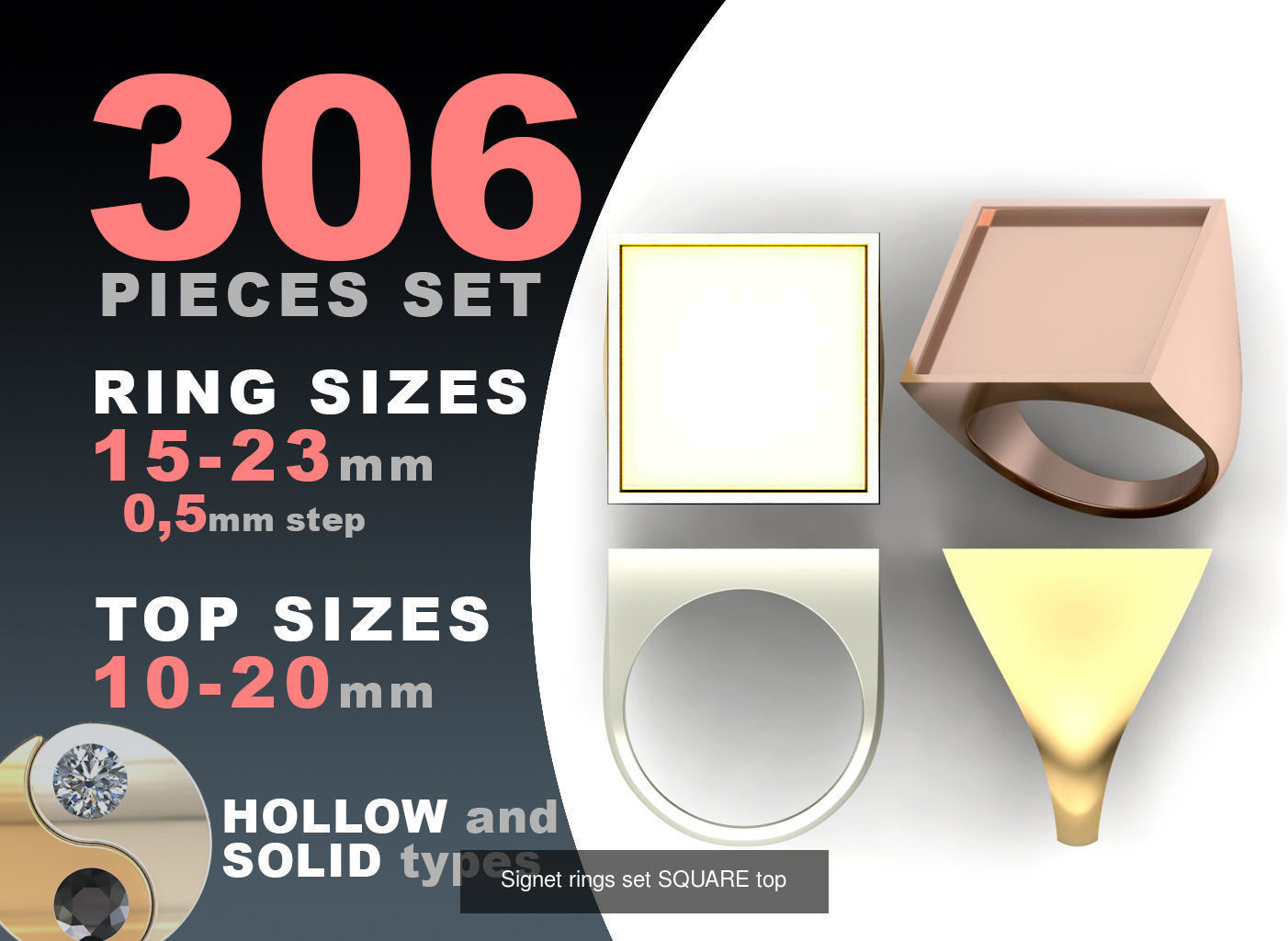 Signet rings set 10 shapes 3060 pieses MEGA pack 3D Model Collection_5