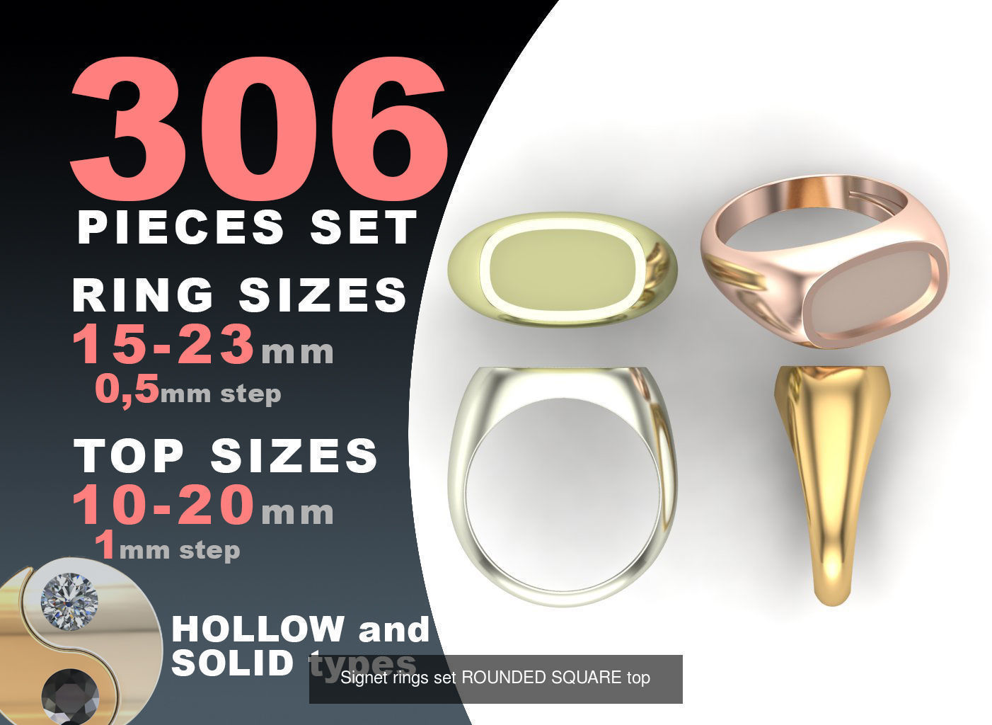 Signet rings set 10 shapes 3060 pieses MEGA pack 3D Model Collection_3