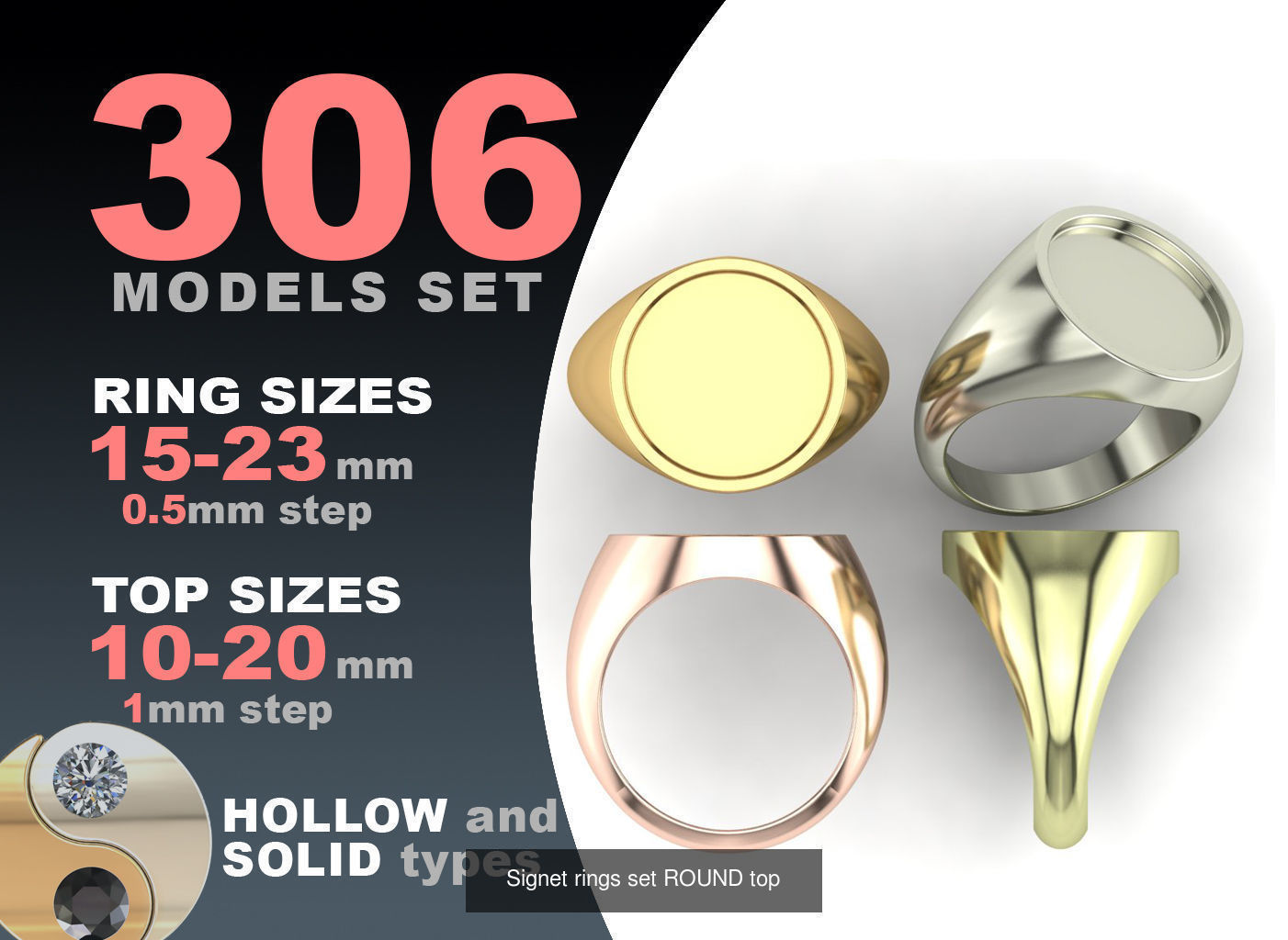 Signet rings set 10 shapes 3060 pieses MEGA pack 3D Model Collection_2