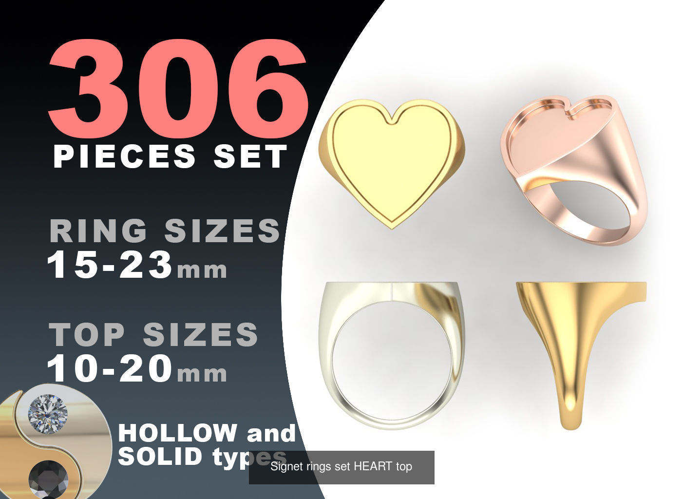 Signet rings set 10 shapes 3060 pieses MEGA pack 3D Model Collection_7