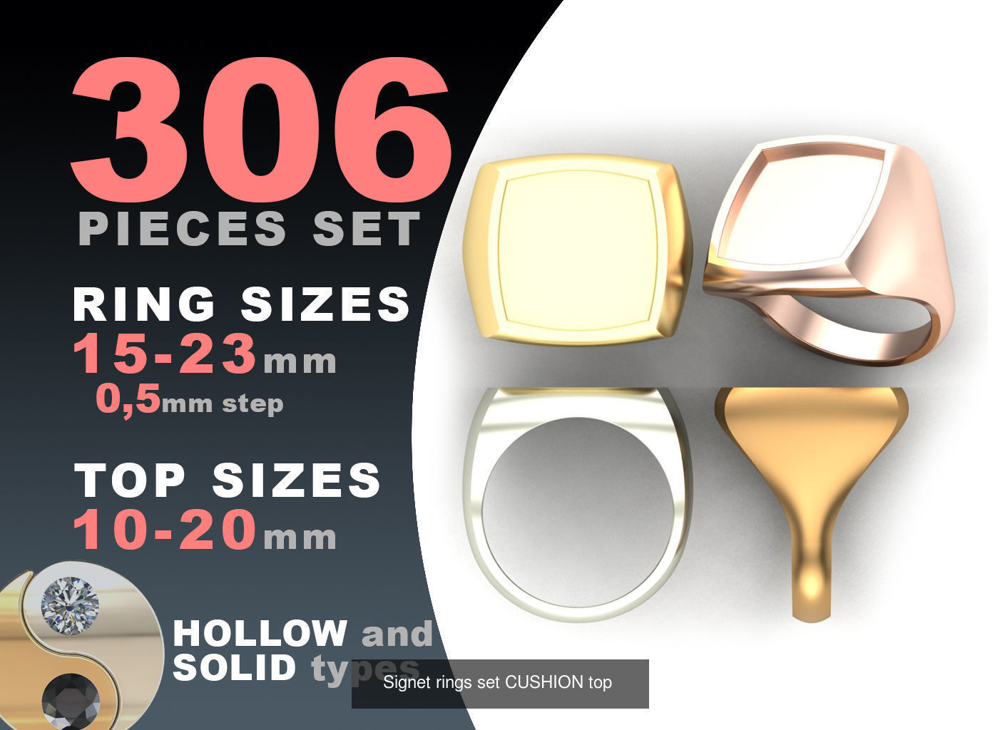 Signet rings set 10 shapes 3060 pieses MEGA pack 3D Model Collection_6