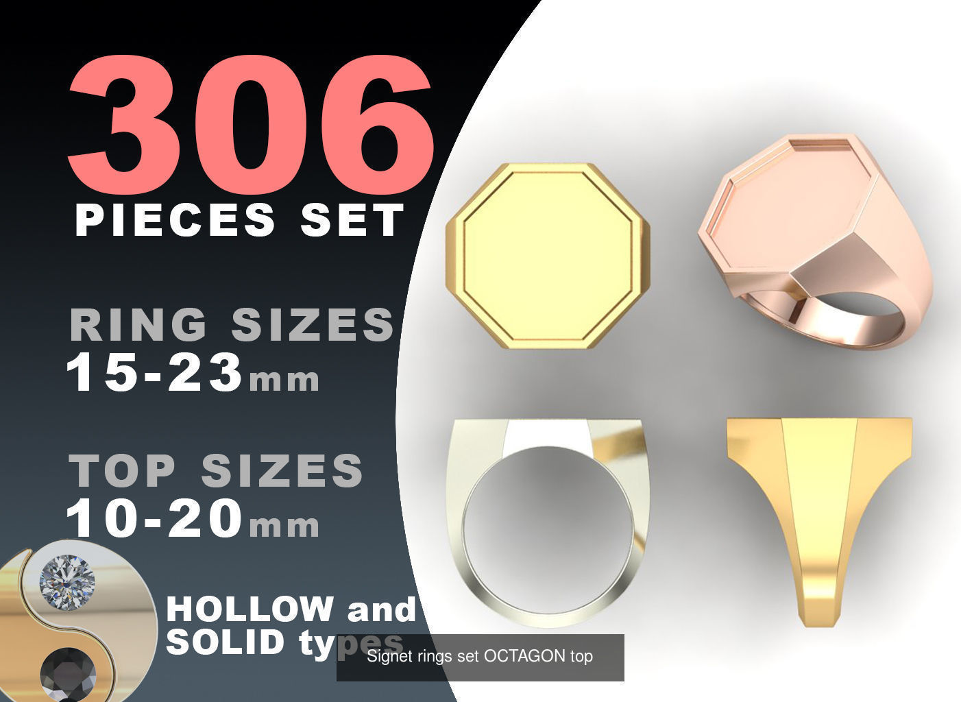 Signet rings set 10 shapes 3060 pieses MEGA pack 3D Model Collection_8
