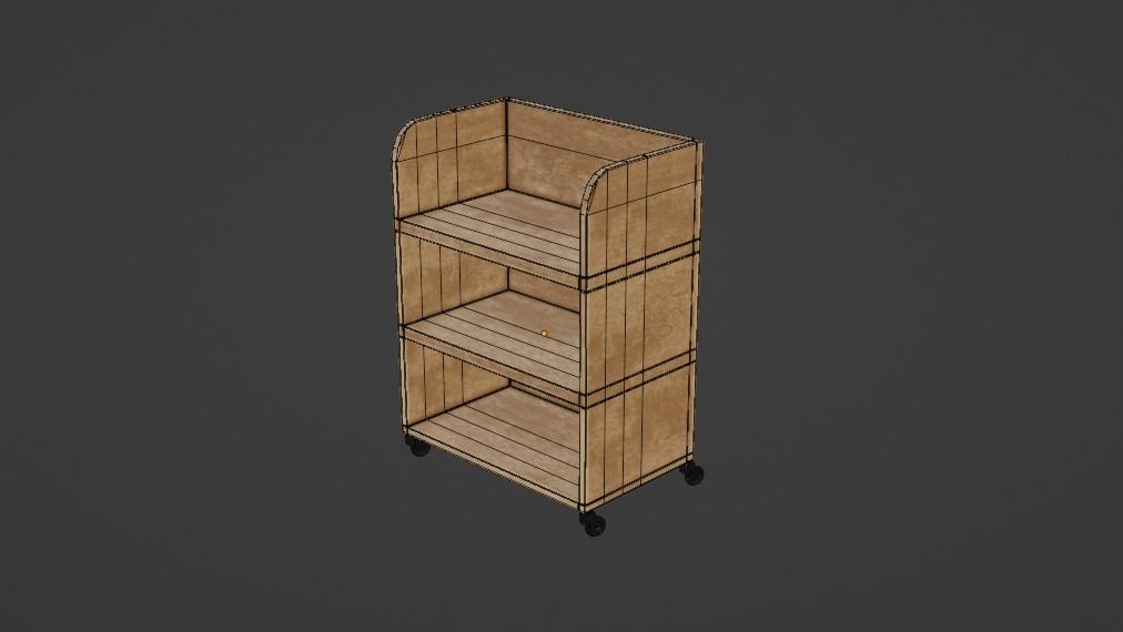Lowpoly Bookshelf bookcase on wheels Low-poly 3D model_4