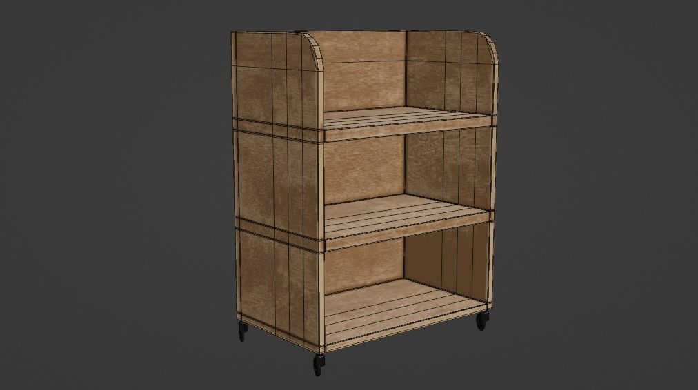 Lowpoly Bookshelf bookcase on wheels Low-poly 3D model_3