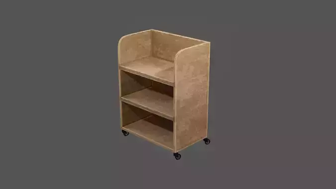 Lowpoly Bookshelf bookcase on wheels