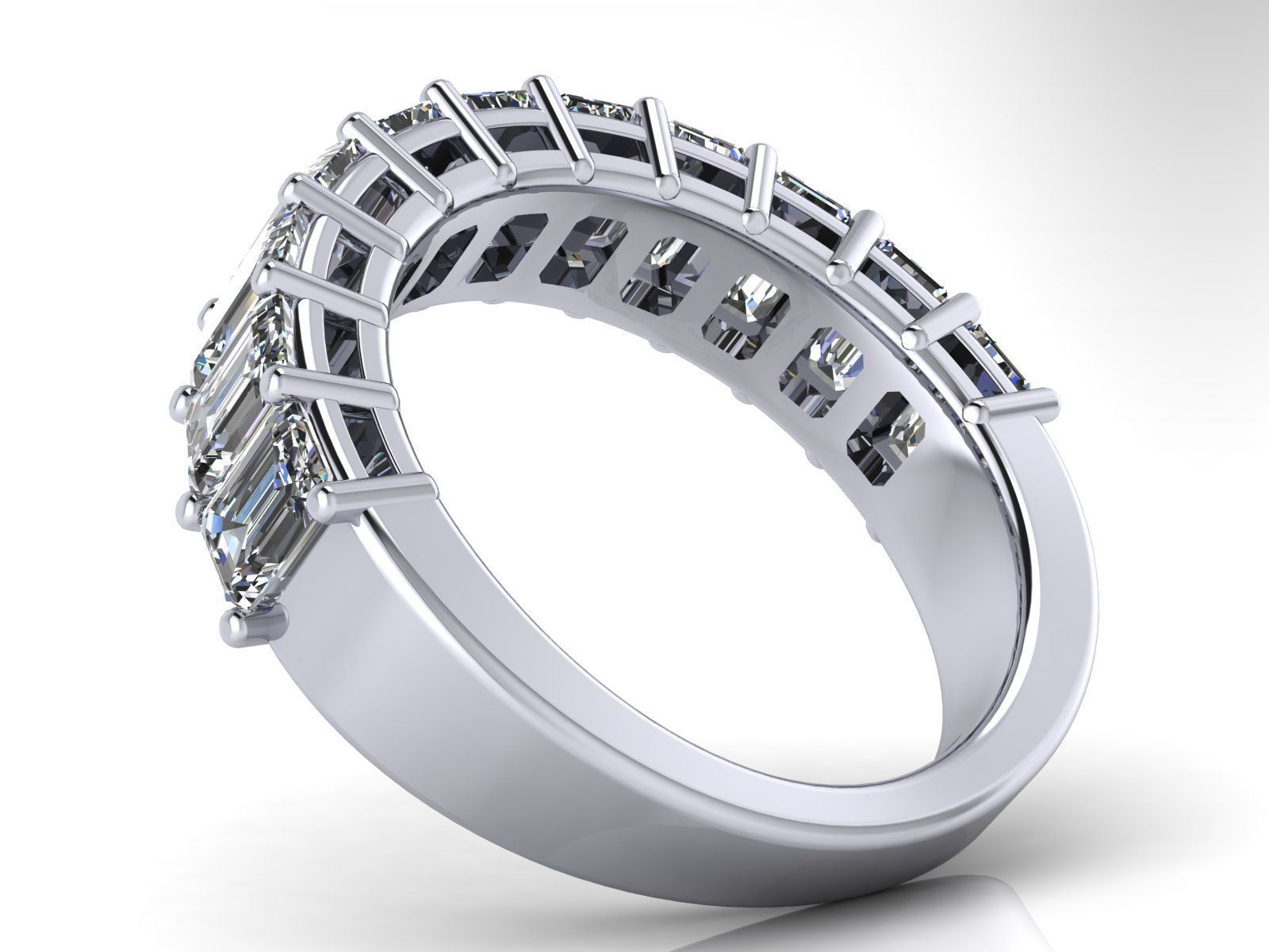 Emerald Cut Engagement Anniversary Ring 3D print model_5