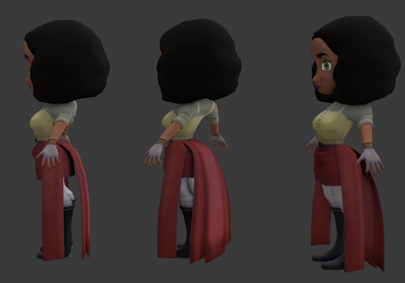 mini woman green eyes Low-poly 3D model_9