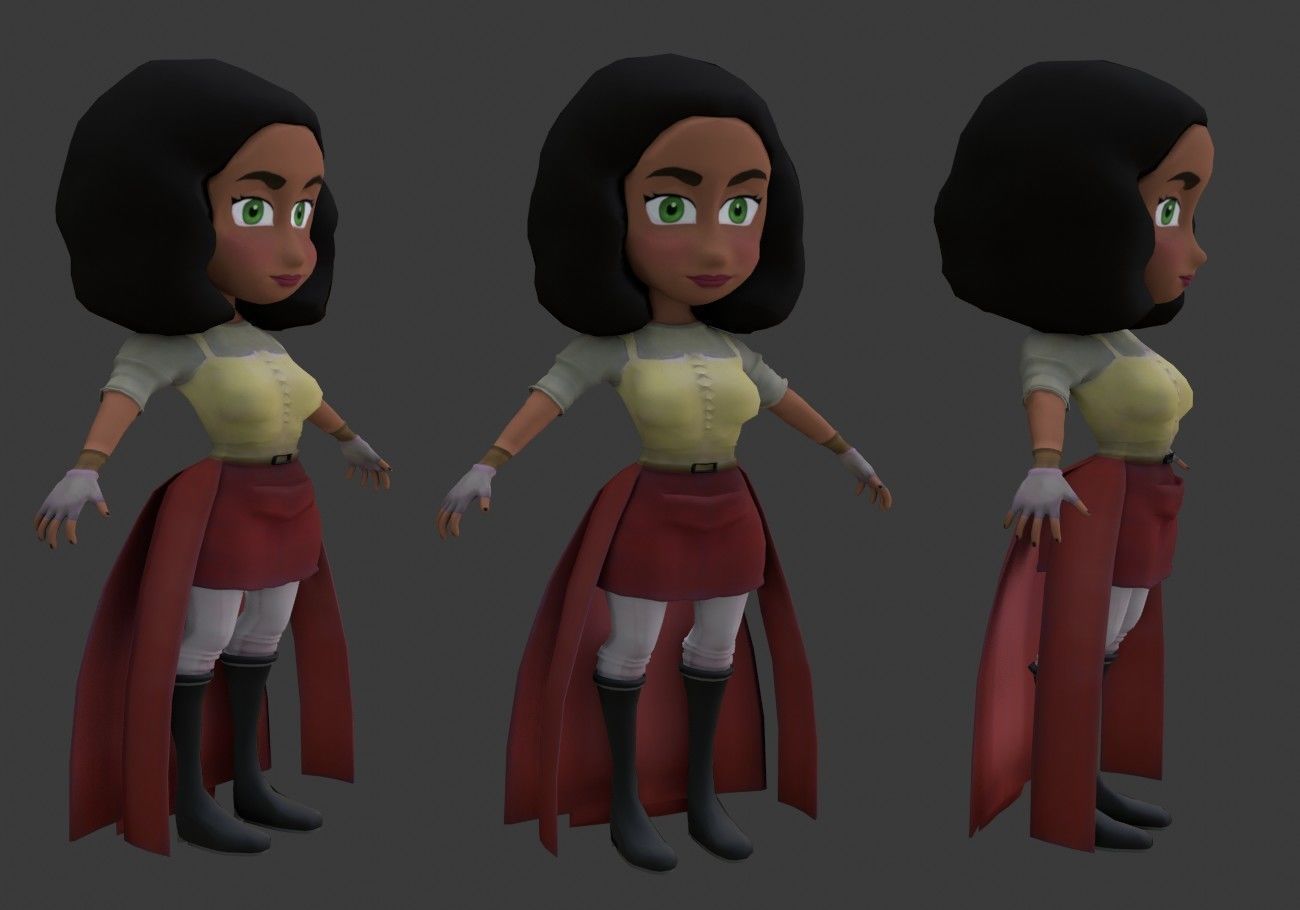 mini woman green eyes Low-poly 3D model_5