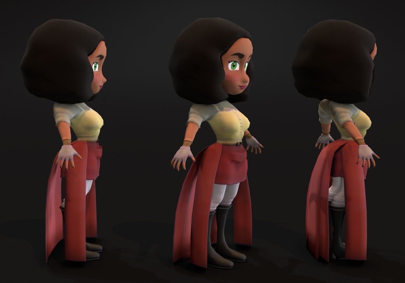 mini woman green eyes Low-poly 3D model_1