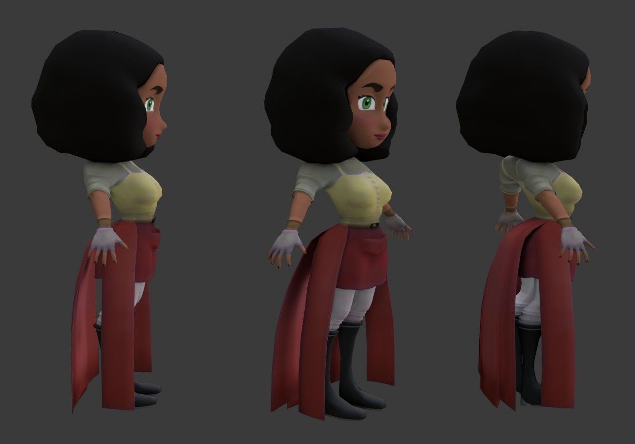 mini woman green eyes Low-poly 3D model_6