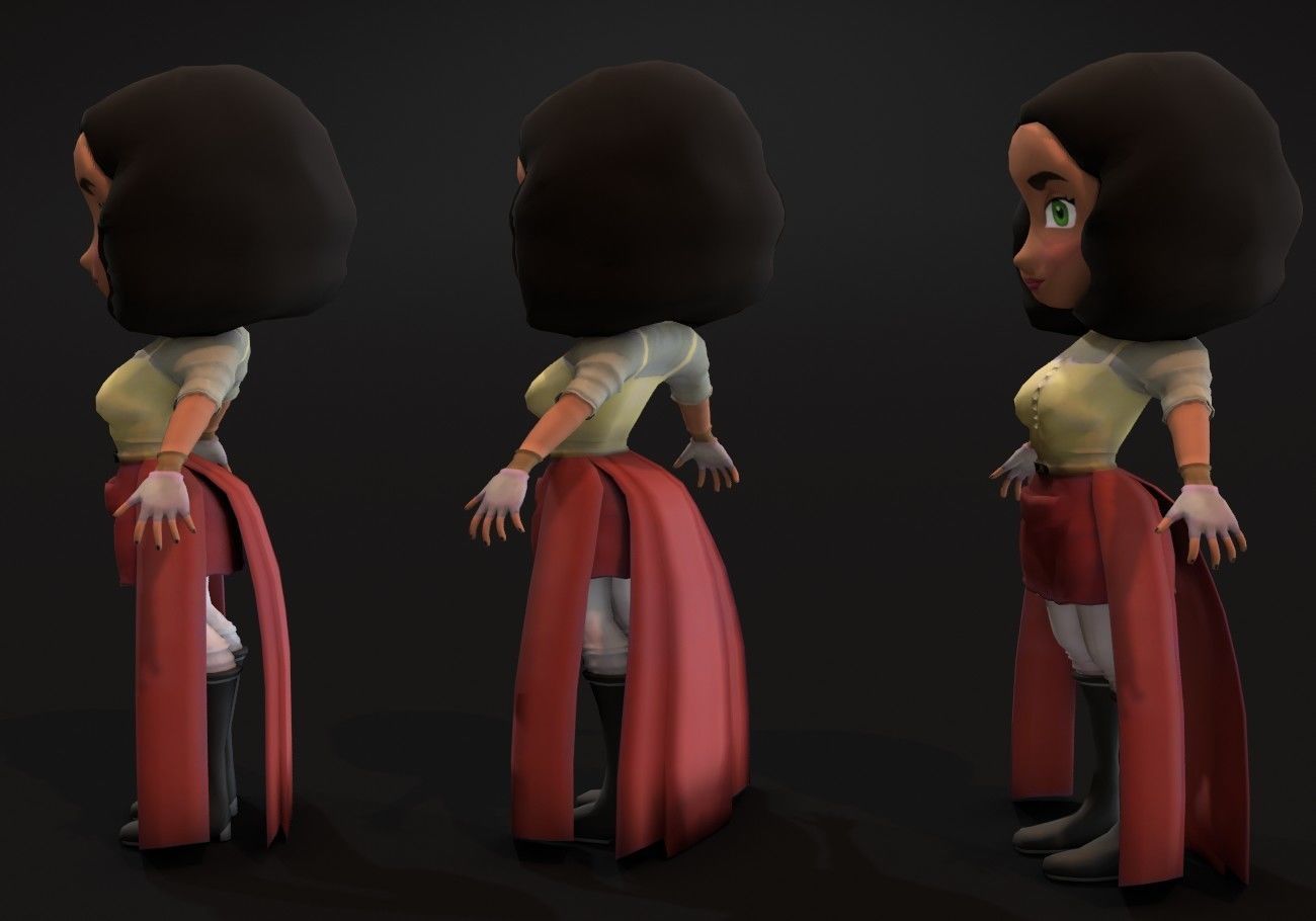 mini woman green eyes Low-poly 3D model_4