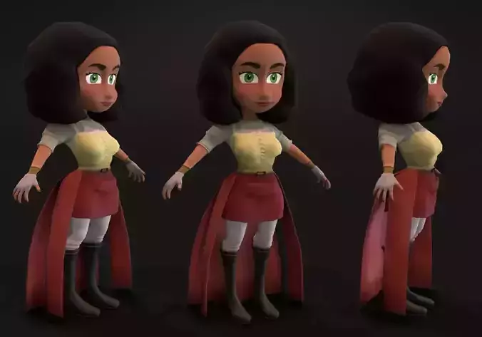 mini woman green eyes Low-poly 3D model