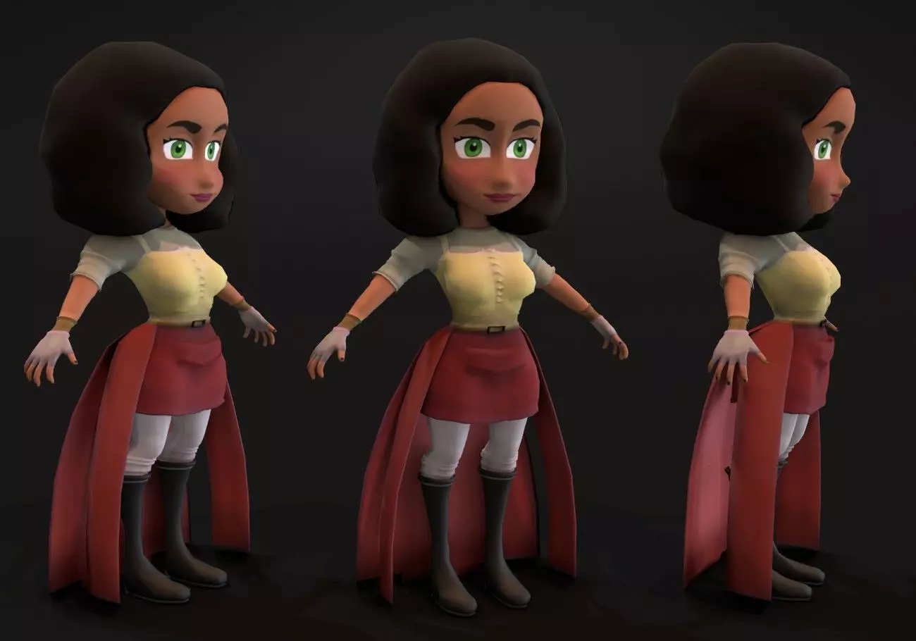mini woman green eyes Low-poly 3D model_0