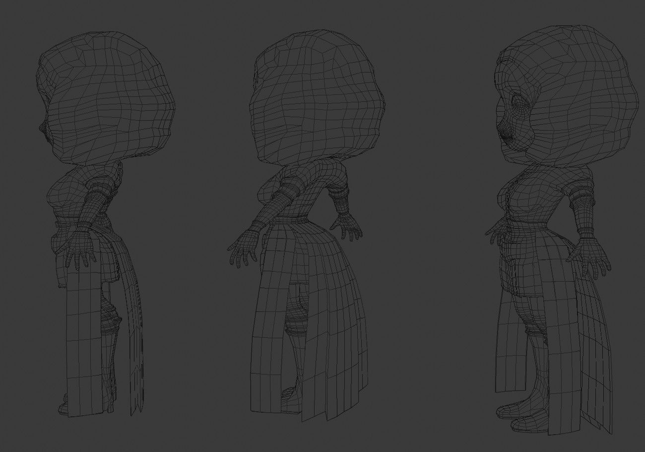 mini woman green eyes Low-poly 3D model_17