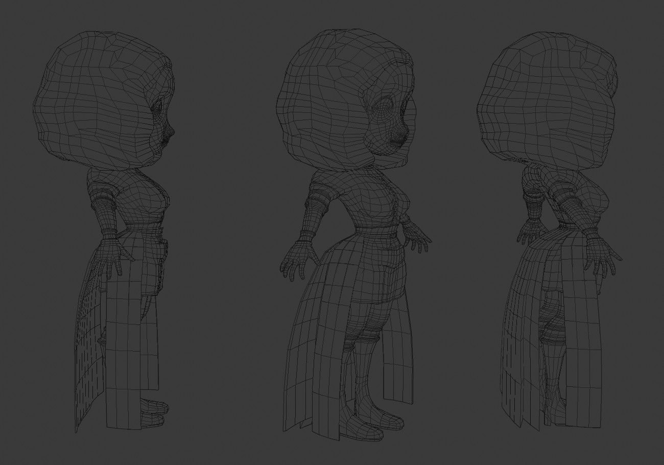 mini woman green eyes Low-poly 3D model_14