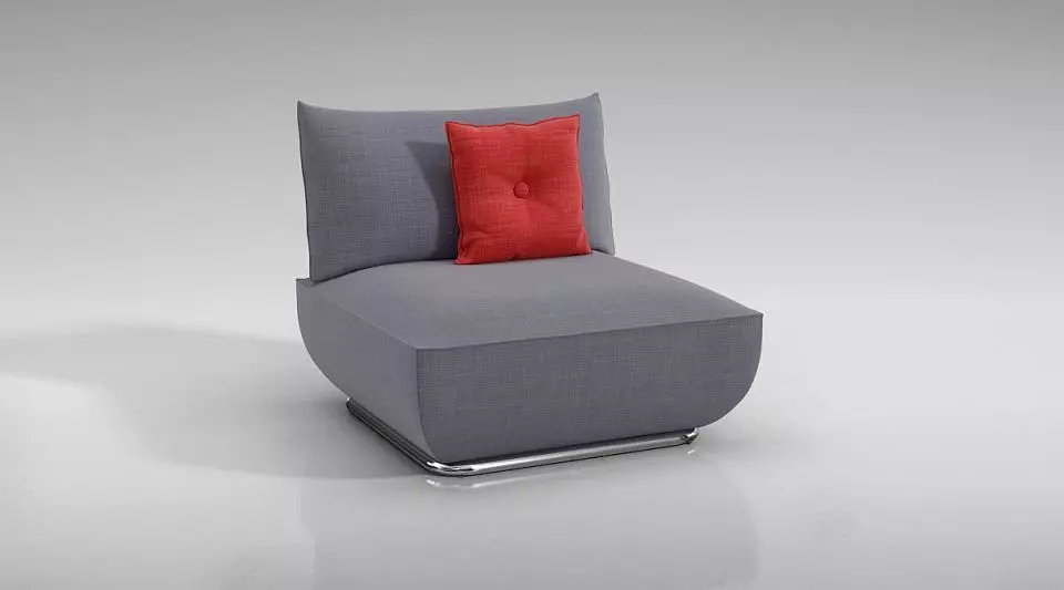 Grey Lounge Chair With Red Pillow 3D model_0