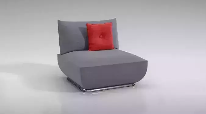 Grey Lounge Chair With Red Pillow 3D model