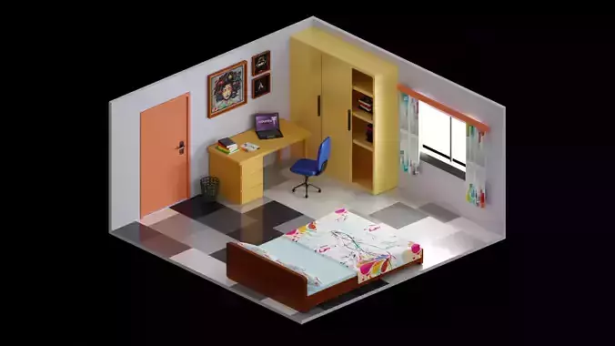 Isometric Lowpoly Bedroom