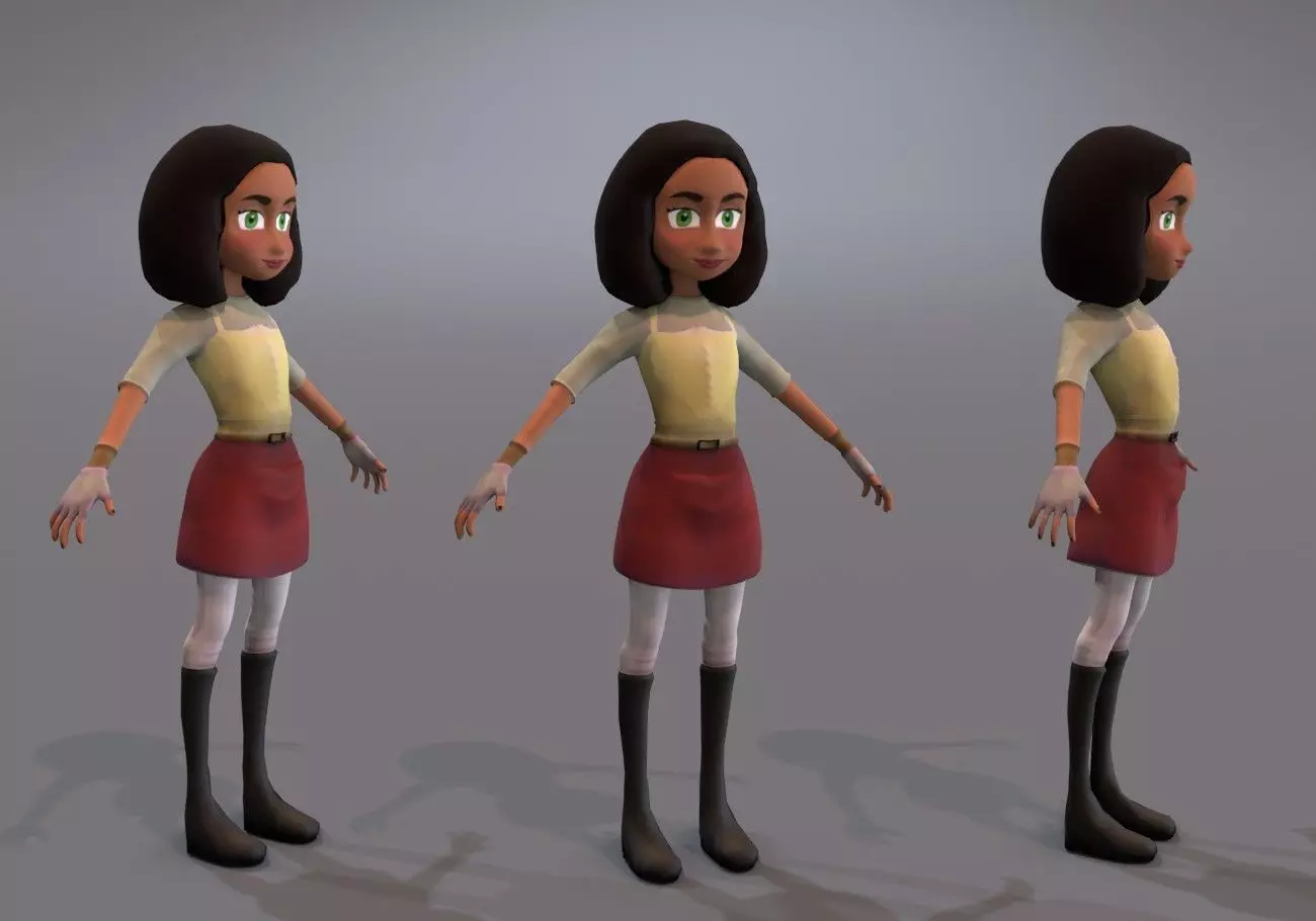 teen with big green eyes Low-poly 3D model_0