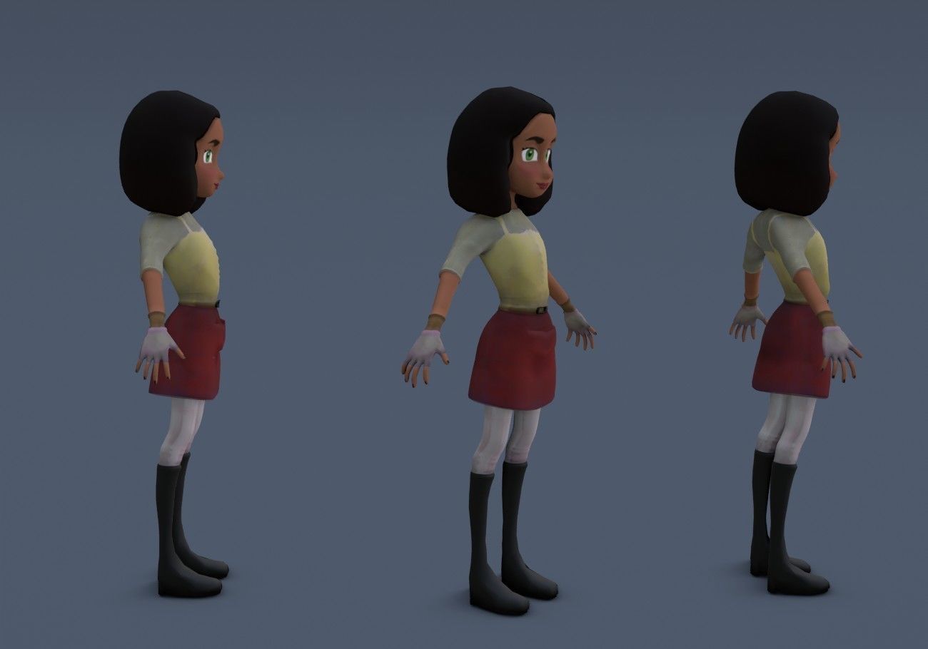teen with big green eyes Low-poly 3D model_7