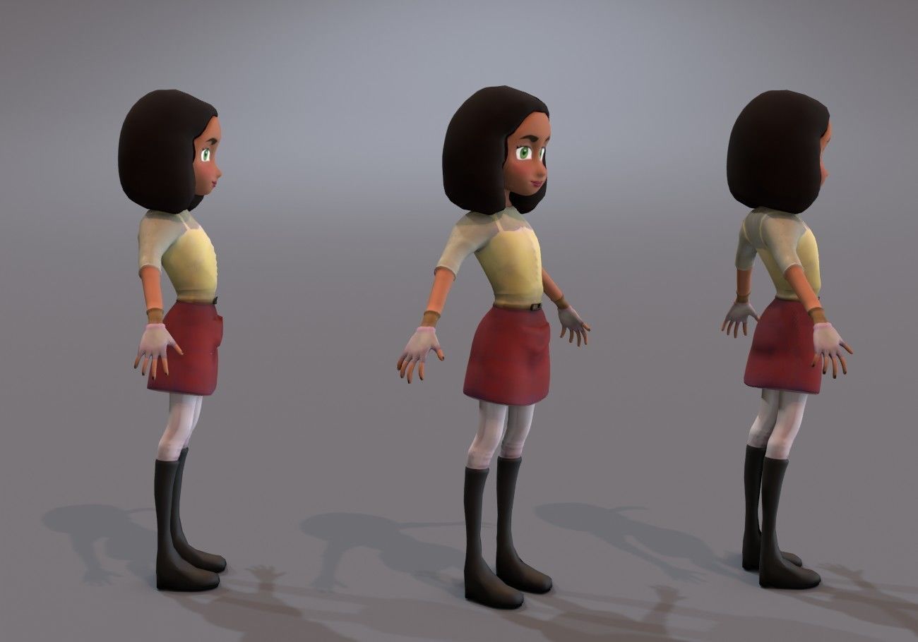 teen with big green eyes Low-poly 3D model_1
