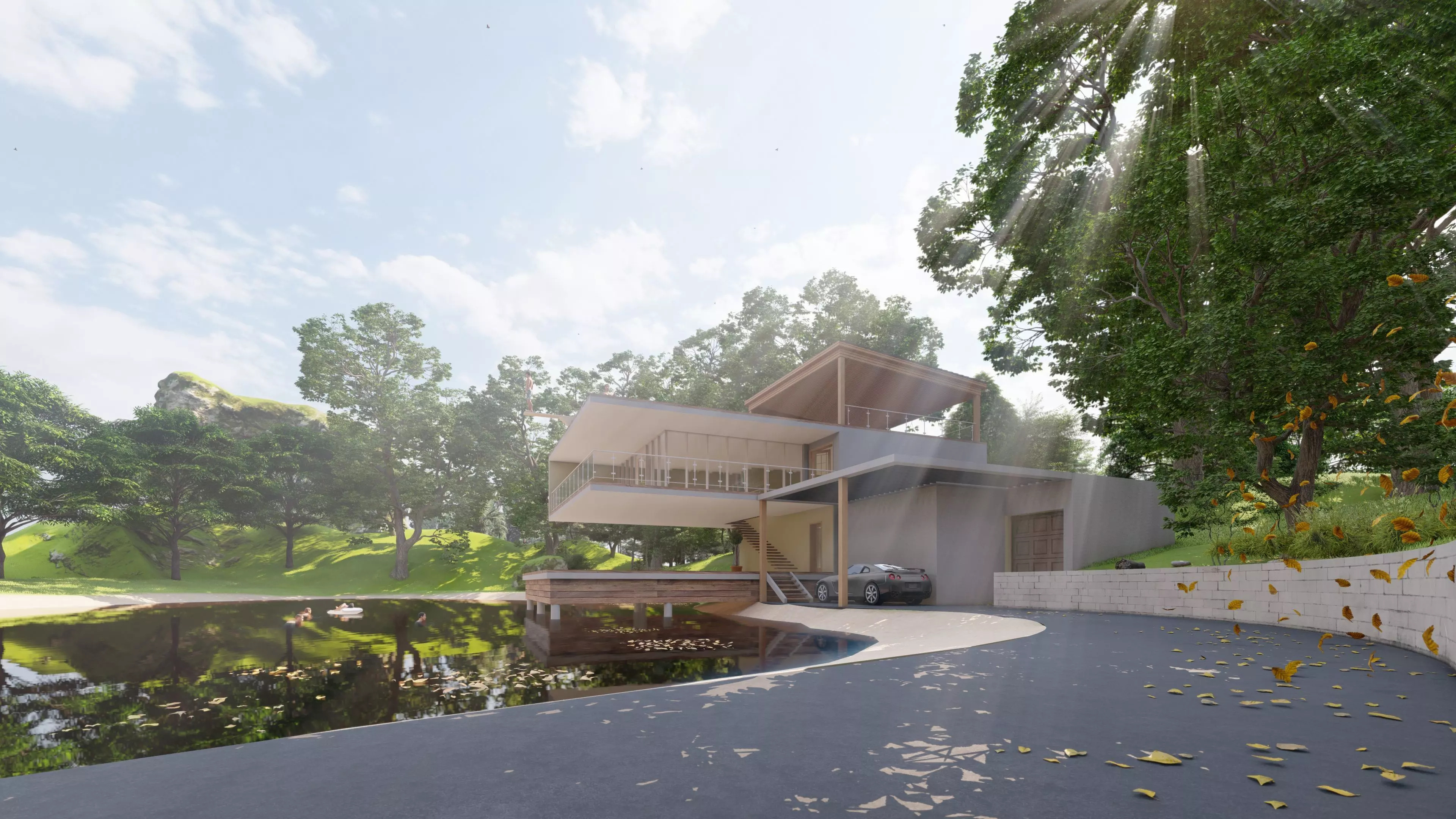 Lake House Low-poly 3D model_0