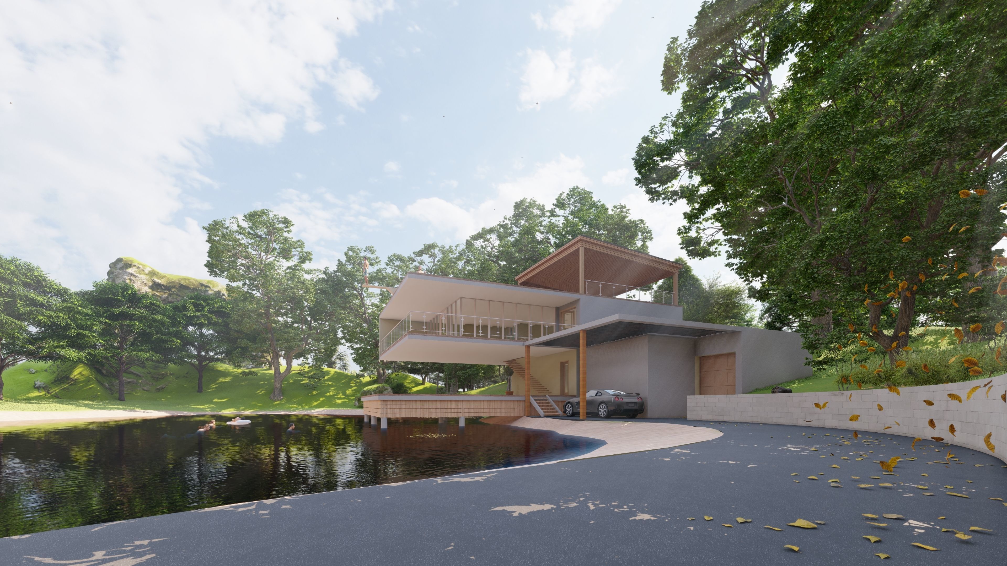 Lake House Low-poly 3D model_1