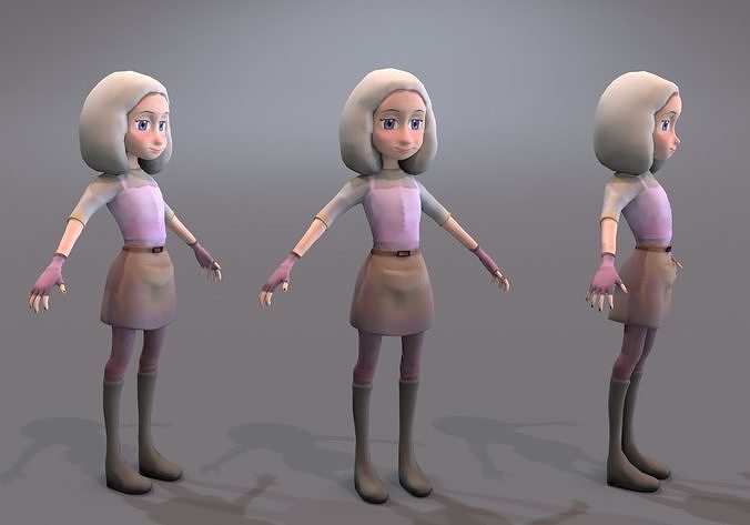 teen with white hair Low-poly 3D model