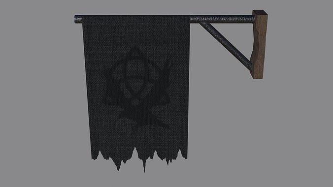 Flag with crossbar - Medieval Gameready PBR Low-poly 3D model
