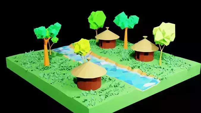 Lowpoly animated village