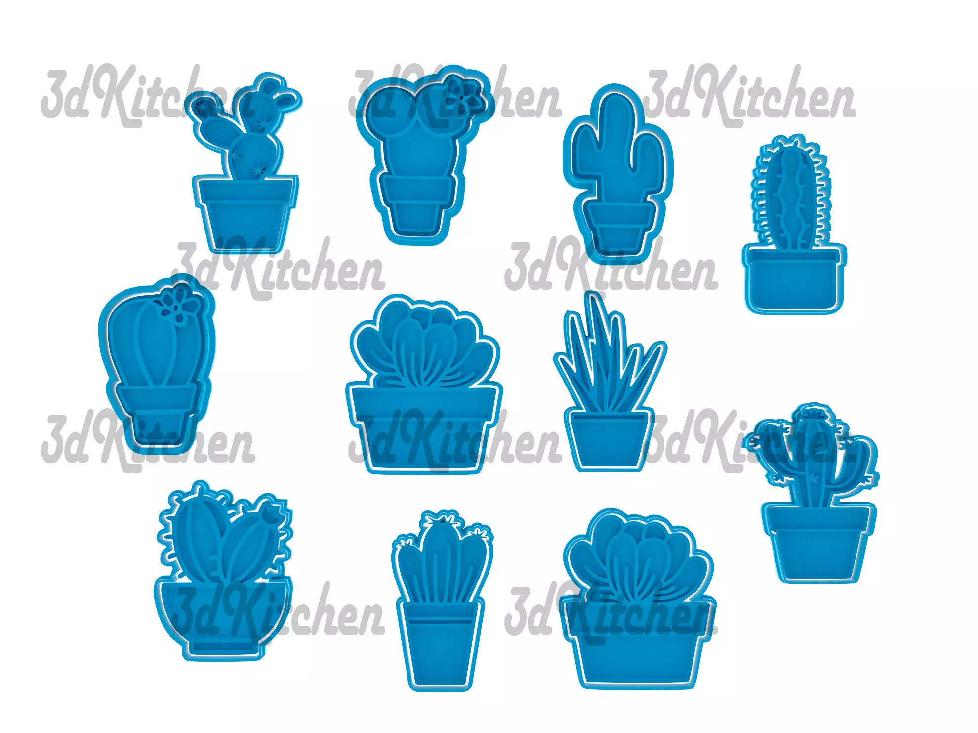 Cactus cookie cutters -fondant STL files 3D print model
