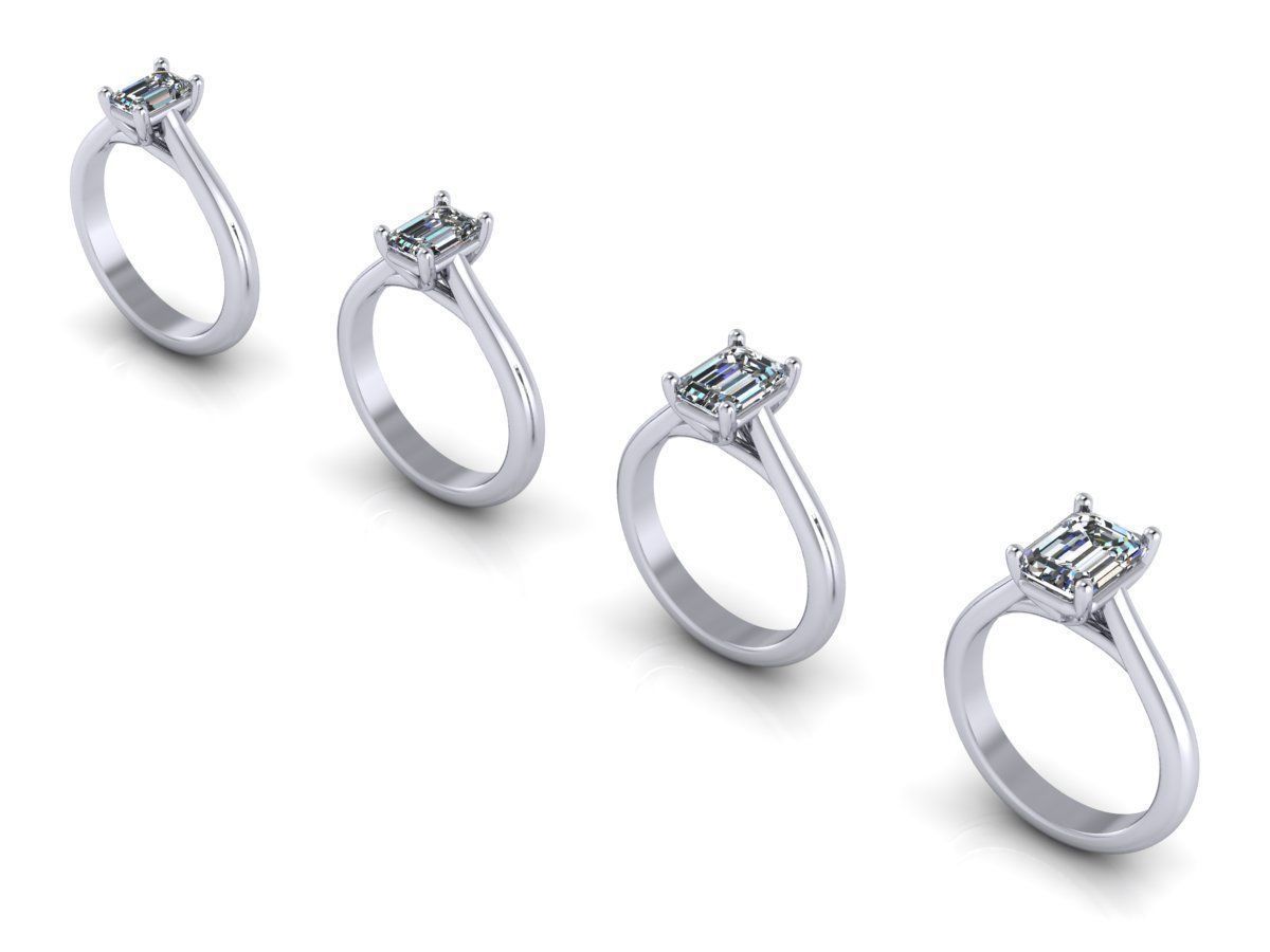 Emerald Cut Solitaire Engagement Rings With Matching Band 3D print model_14