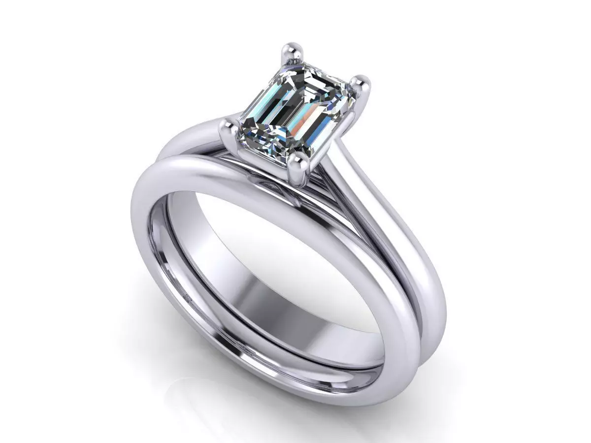 Emerald Cut Solitaire Engagement Rings With Matching Band 3D print model_0