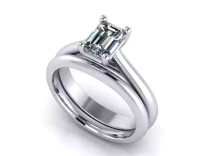 Emerald Cut Solitaire Engagement Rings With Matching Band