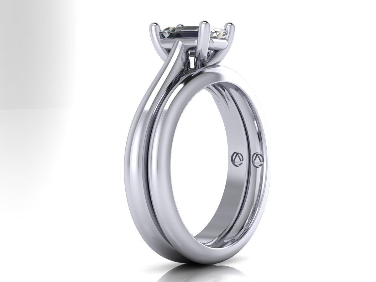 Emerald Cut Solitaire Engagement Rings With Matching Band 3D print model_10